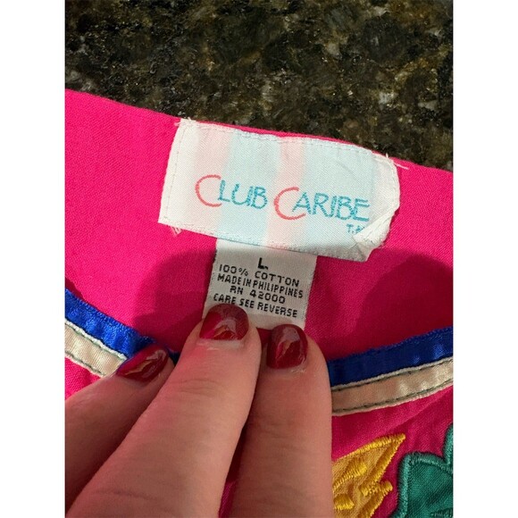 Club Caribe Dress Womens L Pink Embroidered Long Boho Square Neck Pockets - Picture 8 of 9